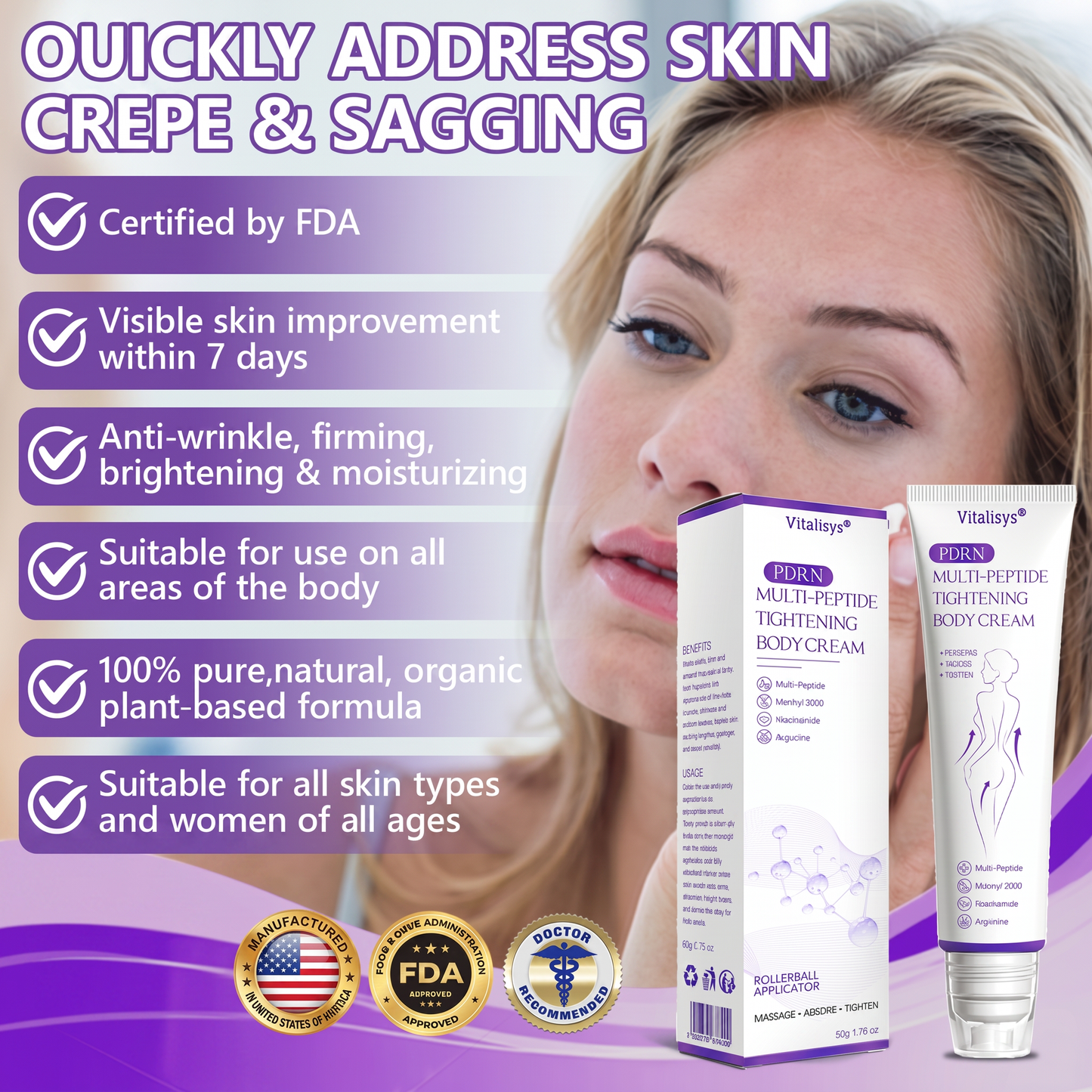 🏆FDA Official: Vitalisys® PDRN Multi-Peptide Massaging Body Roller Cream- Anti-aging, Hydrating, Skin Firming & Lifting, Skin Repair, Even Tone, Acne and Dark Spot Treatment, Wart and Mole Removal, and Psoriasis Relief.